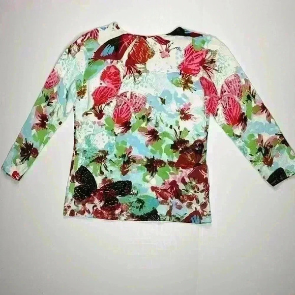 Peck & Peck Floral and Butterfly Sequined Blouse Size Medium - Picture 2 of 3